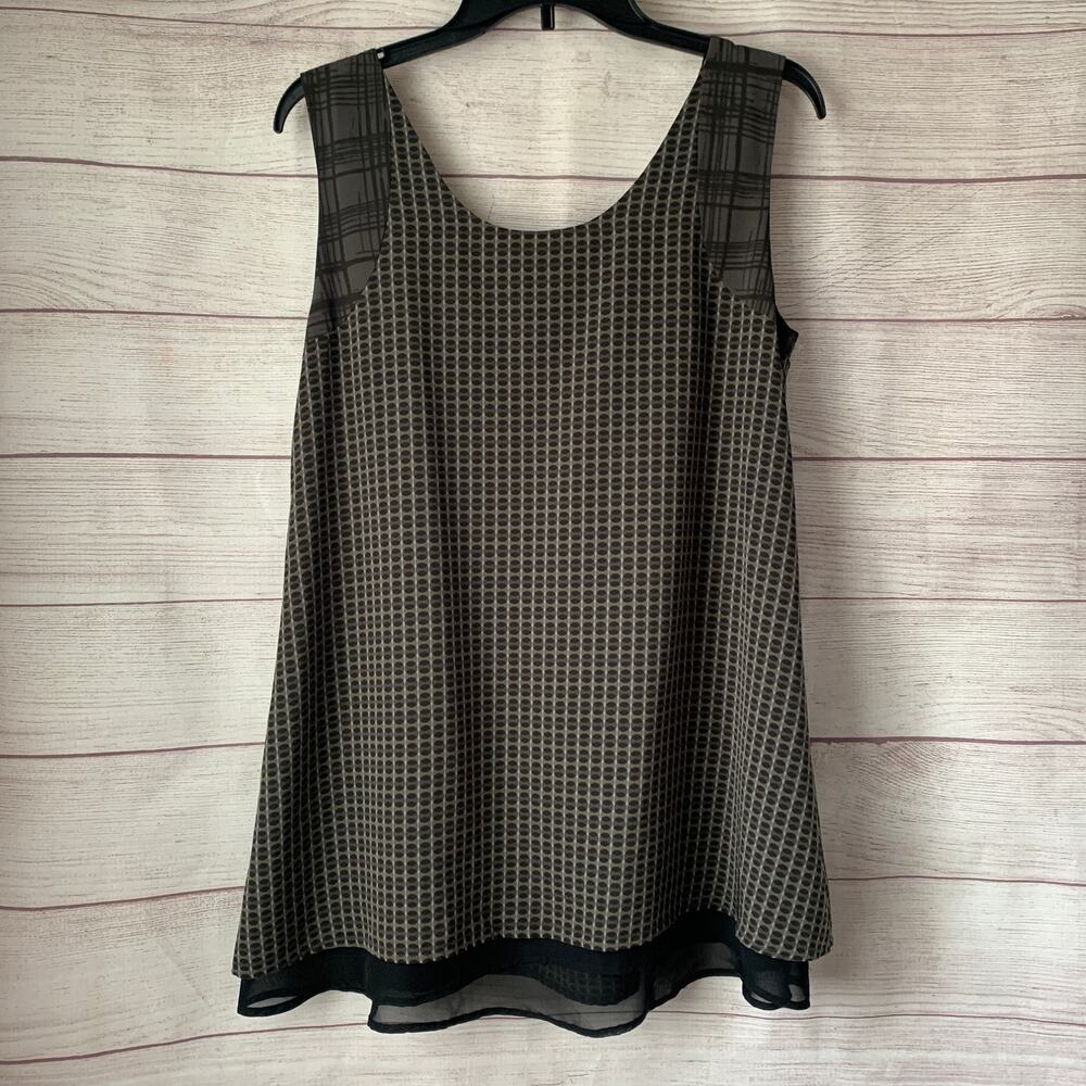 Simply Vera Vera Wang Grey and Black Tunic Blouse Geometric Circles Plaid Size S